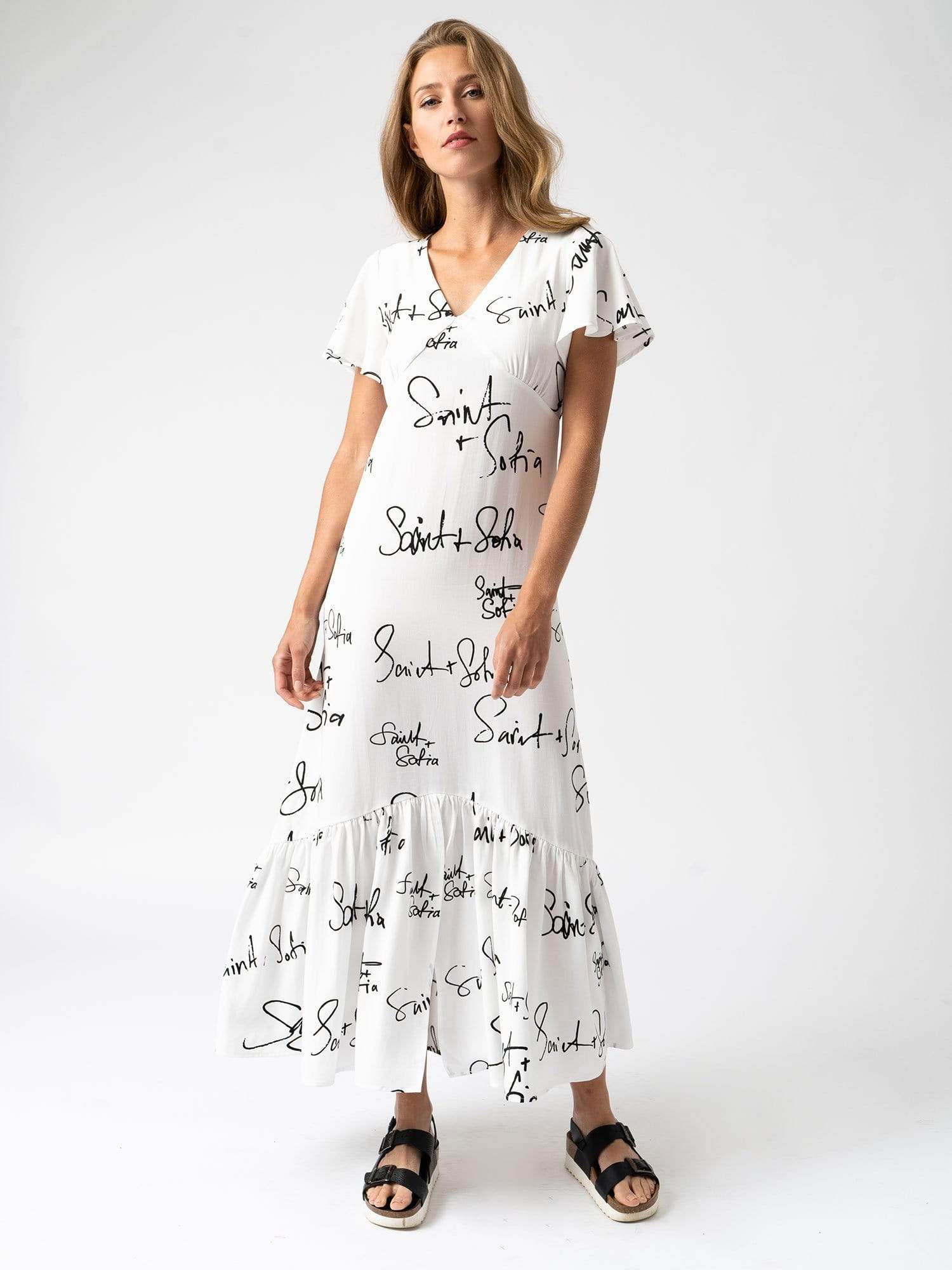 Women’s Easy Midi Dress Cream Print Ecovero | Saint and Sofia® Europe